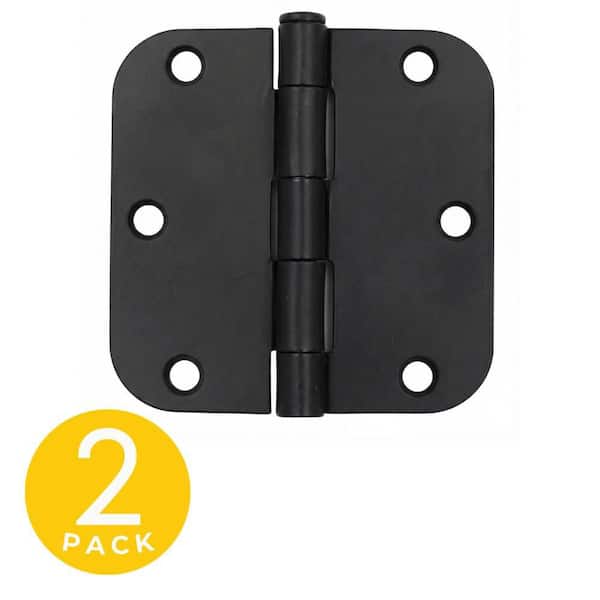 3.5 in. x 3.5 in. Matte Black Full Mortise Spring 5/8 in. Radius Door Hinge with Non-Removable Pin - (Set of 2)