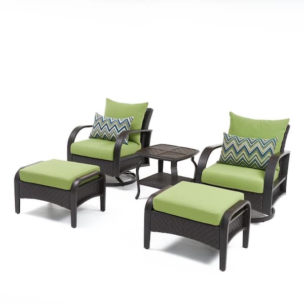 RST BRANDS Barcelo 5-Piece Motion Wicker Patio Deep Seating Conversation Set with Sunbrella Ginkgo Green Cushions