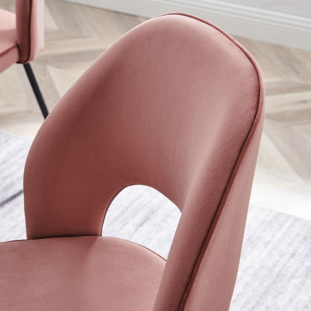 Low Profile Black Dusty Rose Velvet Side Chair with Metal Frame