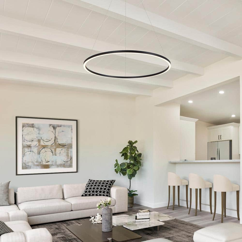 Tania 39" Sleek Black Integrated LED Adjustable Drum Chandelier