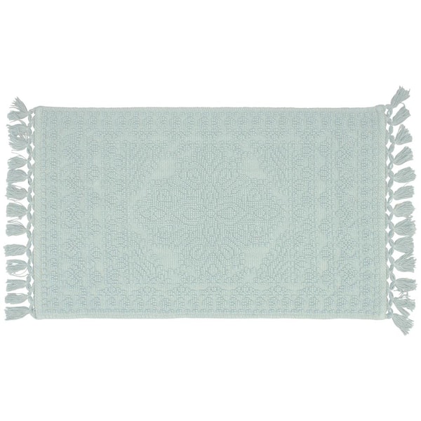 Nellore Light Blue 20 x 34 in. Fringe Cotton Bath Rug