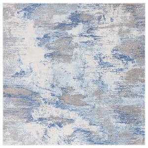 Skyler Collection Light Blue/Gray 7 ft. x 7 ft. Abstract Striped Square Area Rug