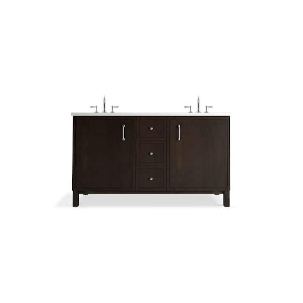 KOHLER Silestone 61 in. W x 22.4375 in. D Quartz Double Rectangle Cutouts with Vanity Top in Miami White