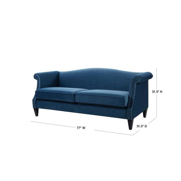 Jennifer Taylor Elaine 77 In Teal Velvet 3 Seater Camelback Sofa With
