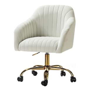 Jacinda Modern Ivory Velvet Swivel and Adjustable Task Chair with Gold Base