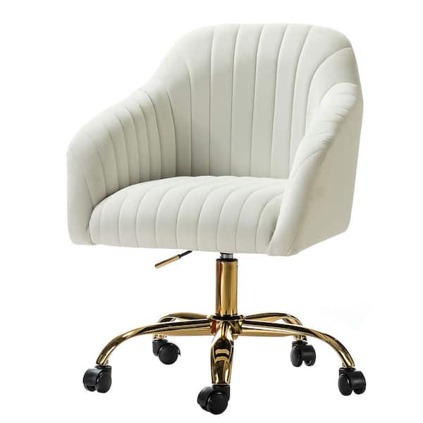JAYDEN CREATION Jacinda Modern Ivory Velvet Swivel and Adjustable Task Chair with Gold Base