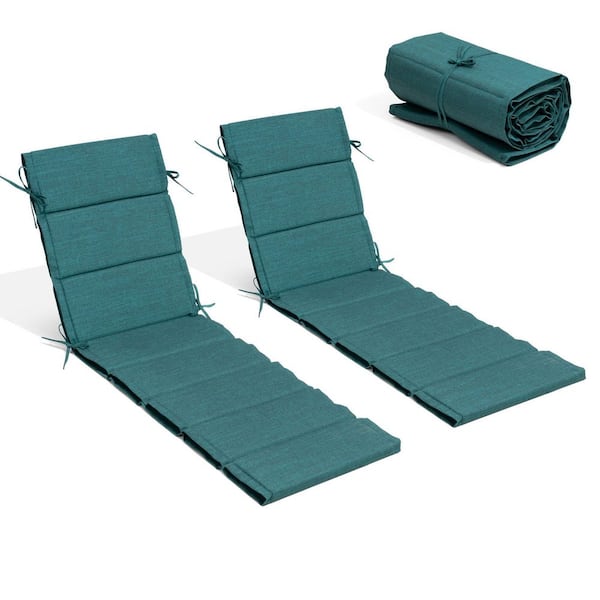 80 in. x 26 in. Outdoor Chaise Lounge Cushions with Straps 2 Pieces Replacement Foldable Patio Chair Cushion in Green