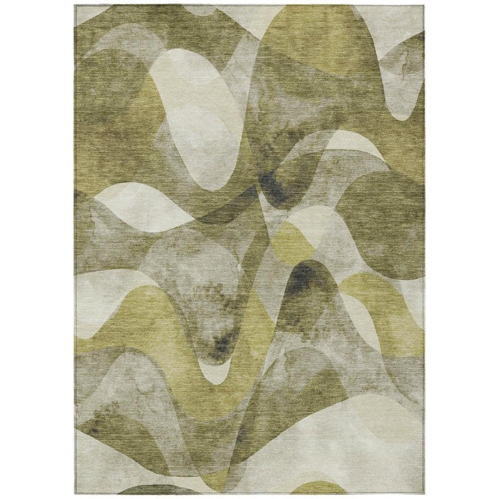 Olive Green 3 ft. x 5 ft. Woven Abstract Polyester Rectangle Indoor/Outdoor Area Rug price history on PriceWatchPro