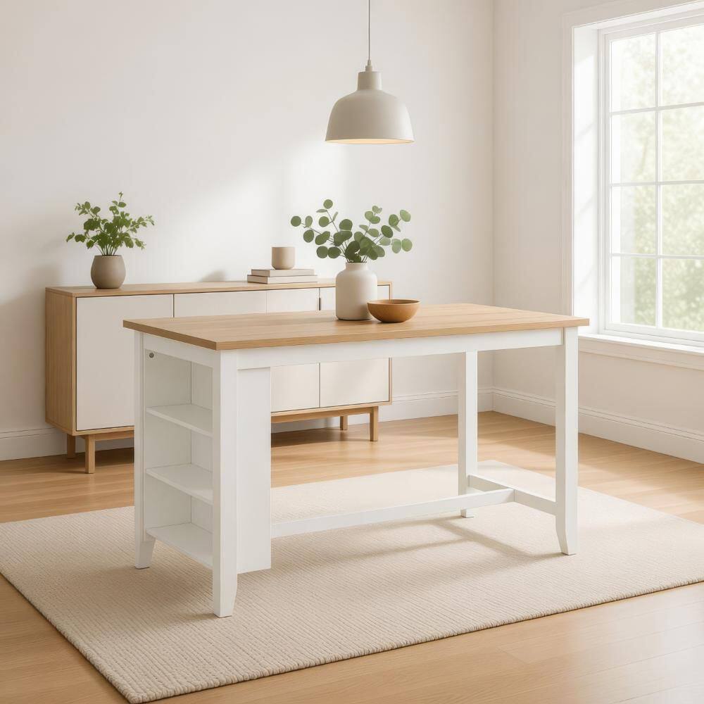 Benjara Gasy White and Brown Wood 30 in. 4-Legs Dining Table Seating ...