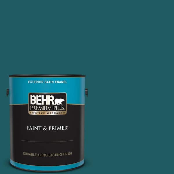 BEHR PREMIUM PLUS 1 gal. #S-H-510 Moonlit Pool Satin Enamel Exterior Paint & Primer