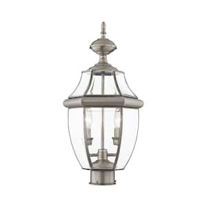 Aston 22 in. 2-Light Brushed Nickel Cast Brass Hardwired Outdoor Rust Resistant Post Light with No Bulbs Included