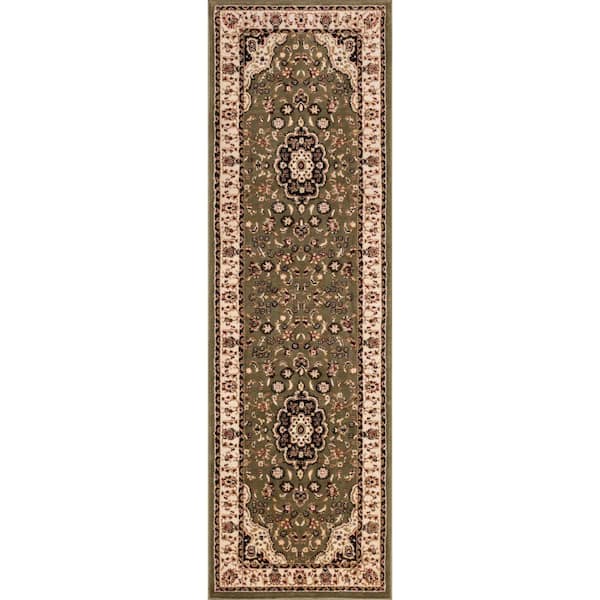 Well Woven Barclay Medallion Kashan Green 3 ft. x 10 ft. Traditional Runner Rug
