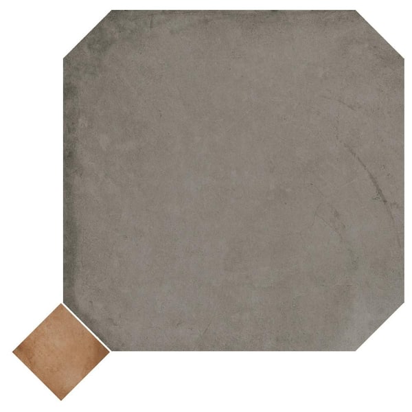 Merola Tile Laverton Octagon Grafito with Taco Natural 8 in. x 8 in. Porcelain Floor and Wall Take Home Tile Sample