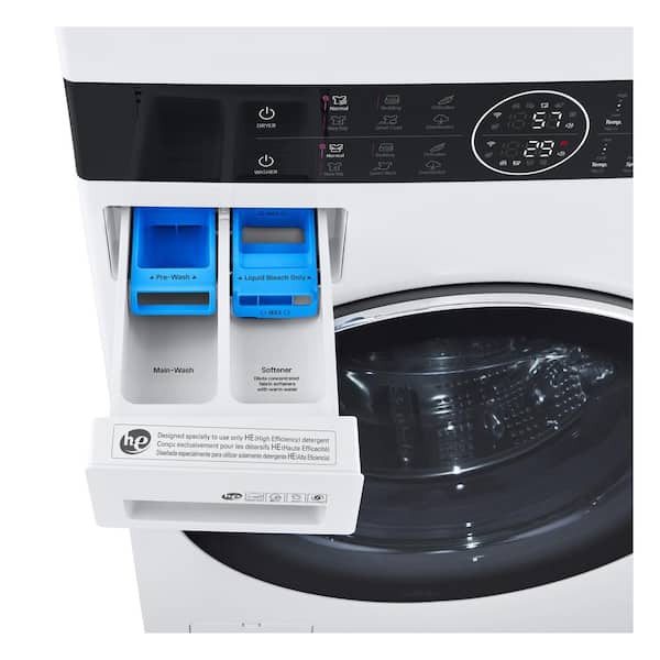 Washer Cu.Ft. White WKGX201HWA & Center Stacked LG Home 4.5 Cu.Ft. 7.4 Gas Steam SMART w/ WashTower in Depot Load The Dryer - Laundry Front
