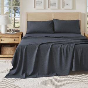 4-Piece Navy Cotton Jersey California King Knit Deep Pocket Sheet Set