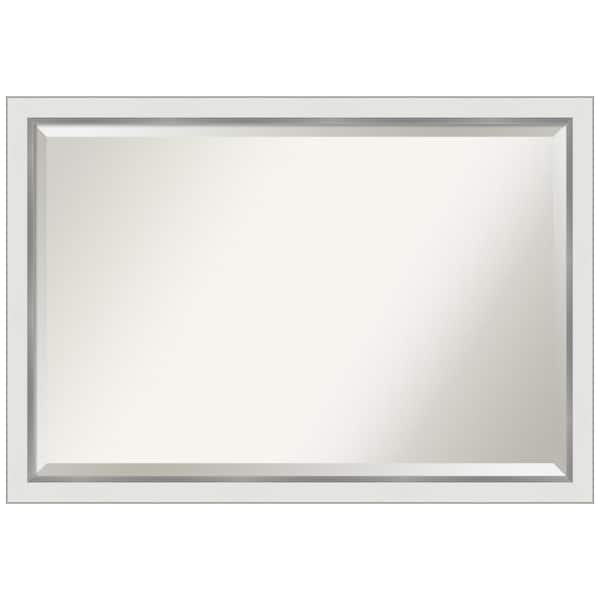 Amanti Art Medium Rectangle Satin Silver MetallicWhite Beveled Glass Modern Mirror (27 in. H x 39 in. W)