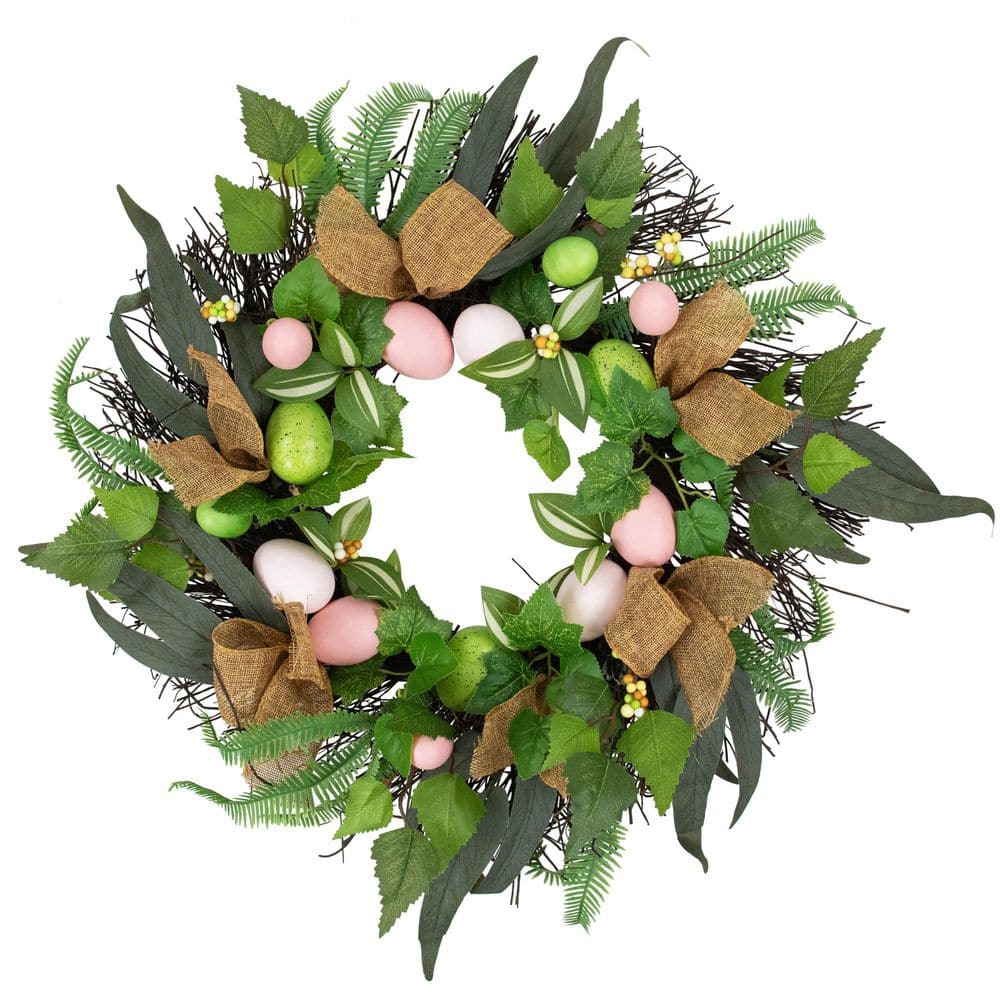 22 in. Easter Egg and Burlap Ribbon Mixed Foliage Twig Artificial Wreath price history on PriceWatchPro