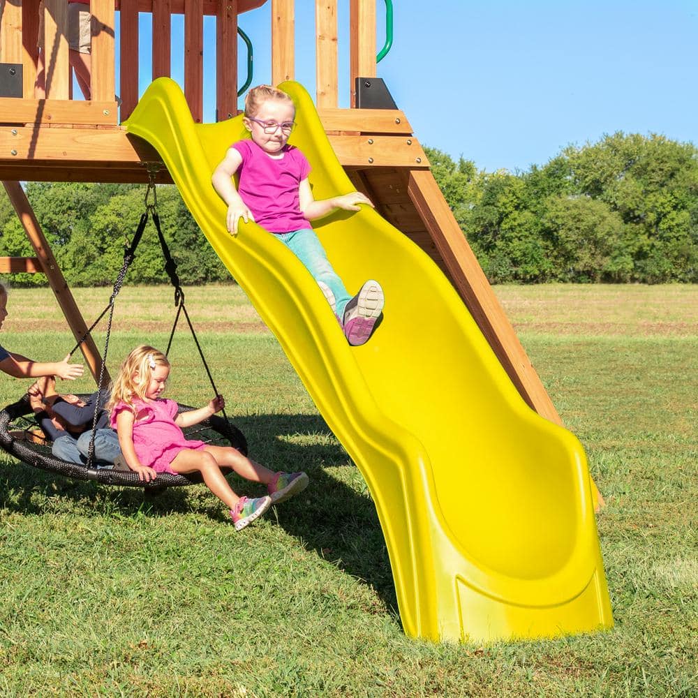 Cedar Endeavor Swing Set with Yellow Wave Slide