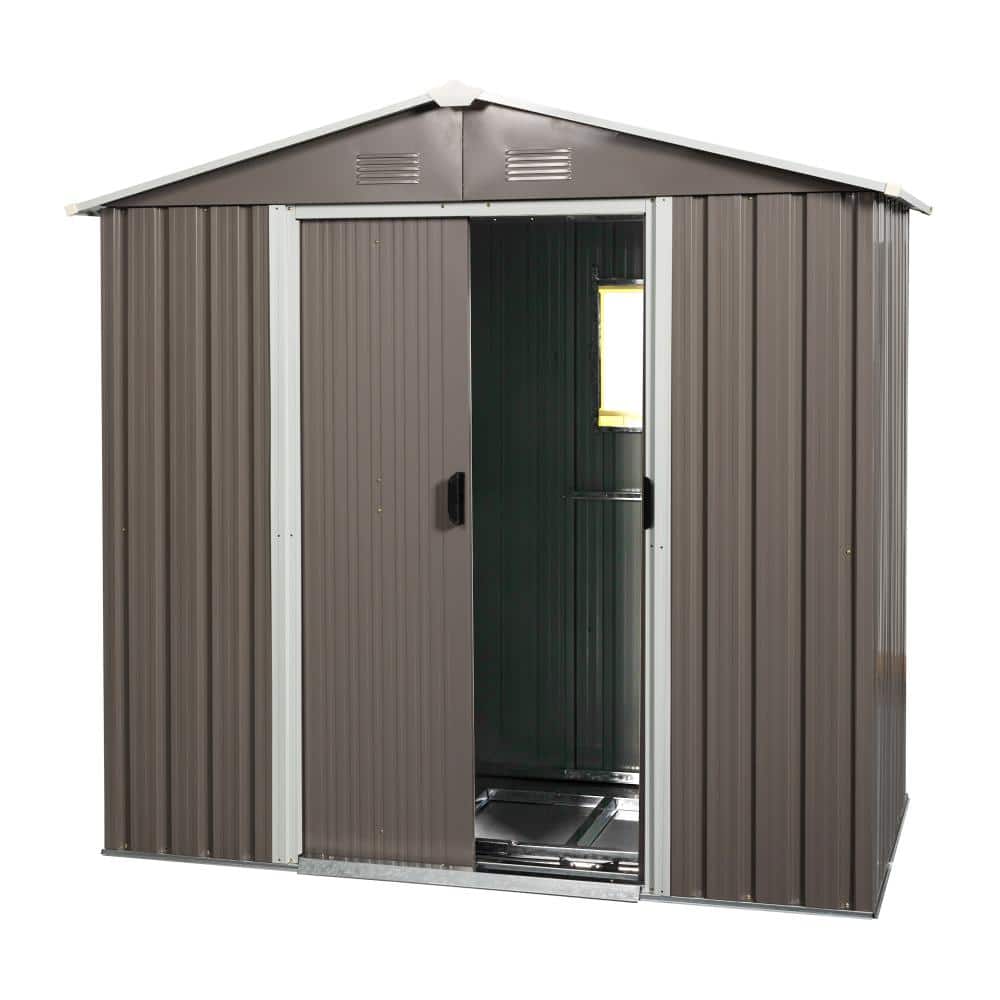4 ft. W x 8 ft. D Gray Metal Outdoor Storage Shed with Window and Foundation, Garden Tool Shed (32 sq. ft. ) price history on PriceWatchPro