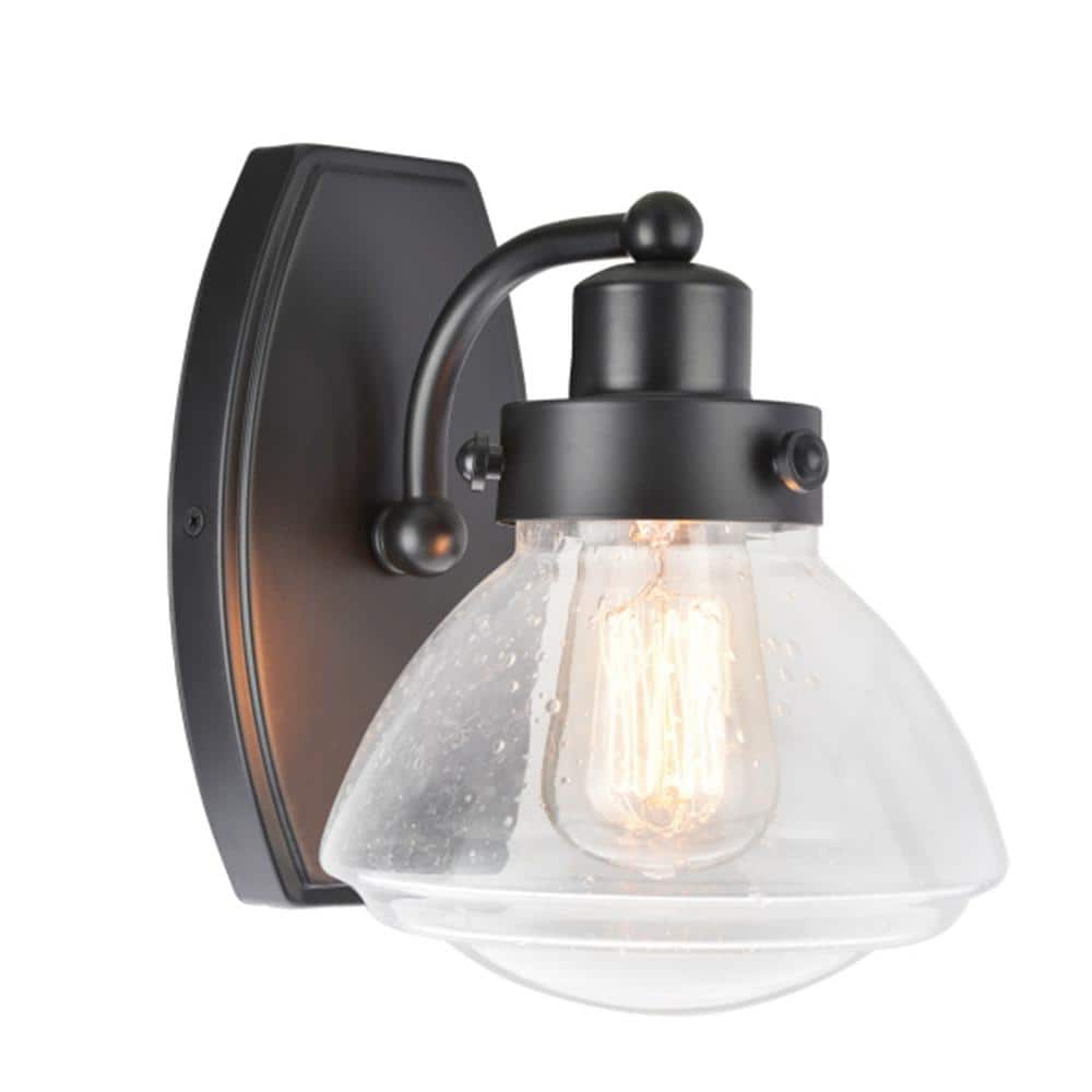 Black Metal Vanity Light with Clear Seedy Glass Shade