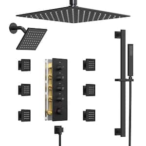 15-Spray Patterns 16 and 6 in. Square Ceiling and Wall Mount with Handheld Shower Head 2.5GPM in Matte Black