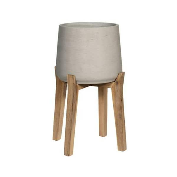 PotteryPots 21.65 in. W x 32.48 in. H XXXL Round Grey Washed Fiberclay Indoor Outdoor Patt Planter - Feet High