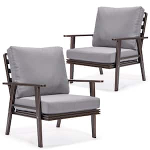 Walbrooke Modern Outdoor Arm Chair with Brown Powder Coated Aluminum Frame and Removable Cushions for Patio (Grey)