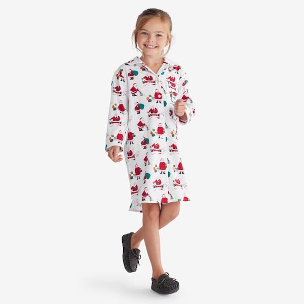 The Company Store Company Cotton Family Flannel Girls 10-White/Red Santa and Mrs Nightgown