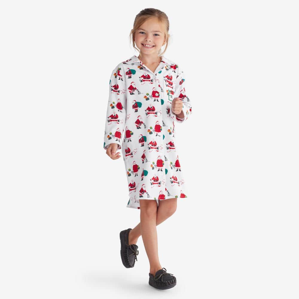 The Company Store Company Cotton Family Flannel Girls 14/16-White/Red Santa and Mrs Nightgown