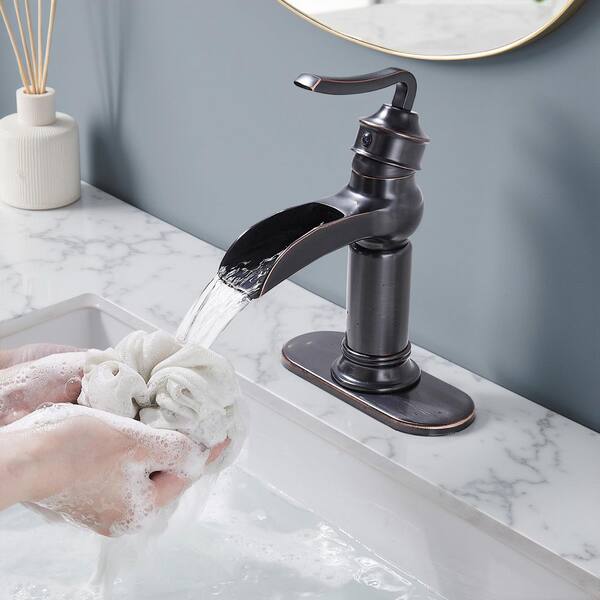 FORIOUS Oil Rubbed Bronze Bathroom Faucet Single Hole, ORB Waterfall Faucet for Bathroom Sink 1 Hole, Antique Brass Bathroom Faucet with Me 並行輸入品 FORIOUS Vessel Sink Faucet Oil Rubbed Bronze 11\" Tall Bathroom
