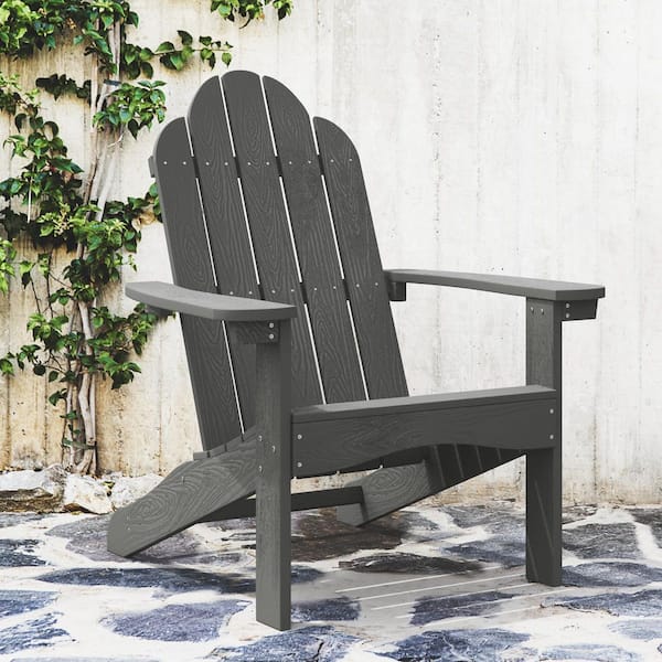 LUE BONA Dark Gray Outdoor Weather Resistant Wood Adirondack Chairs (Set of 1)