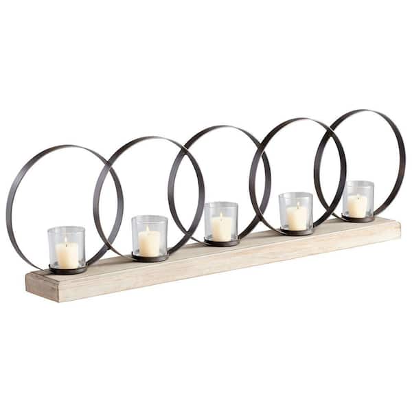 Filament Design Prospect 11.5 in. Raw Iron and Natural Wood Candle Holder