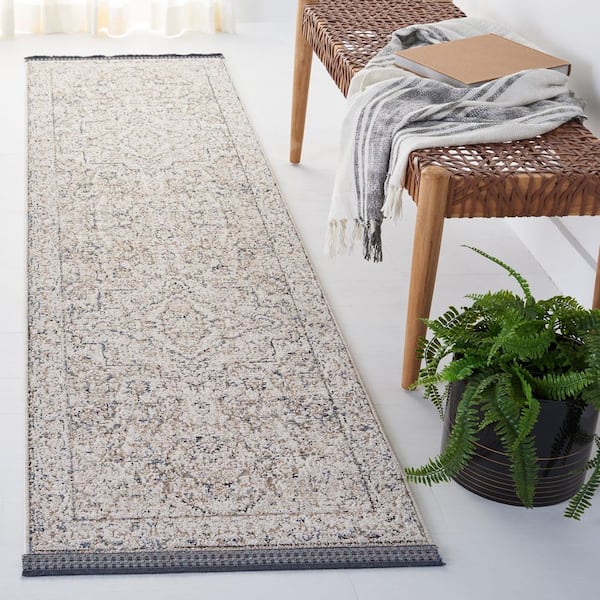 Vivaldi 2 ft. x 8 ft. Ivory/Light Olive Distressed Border Runner Rug
