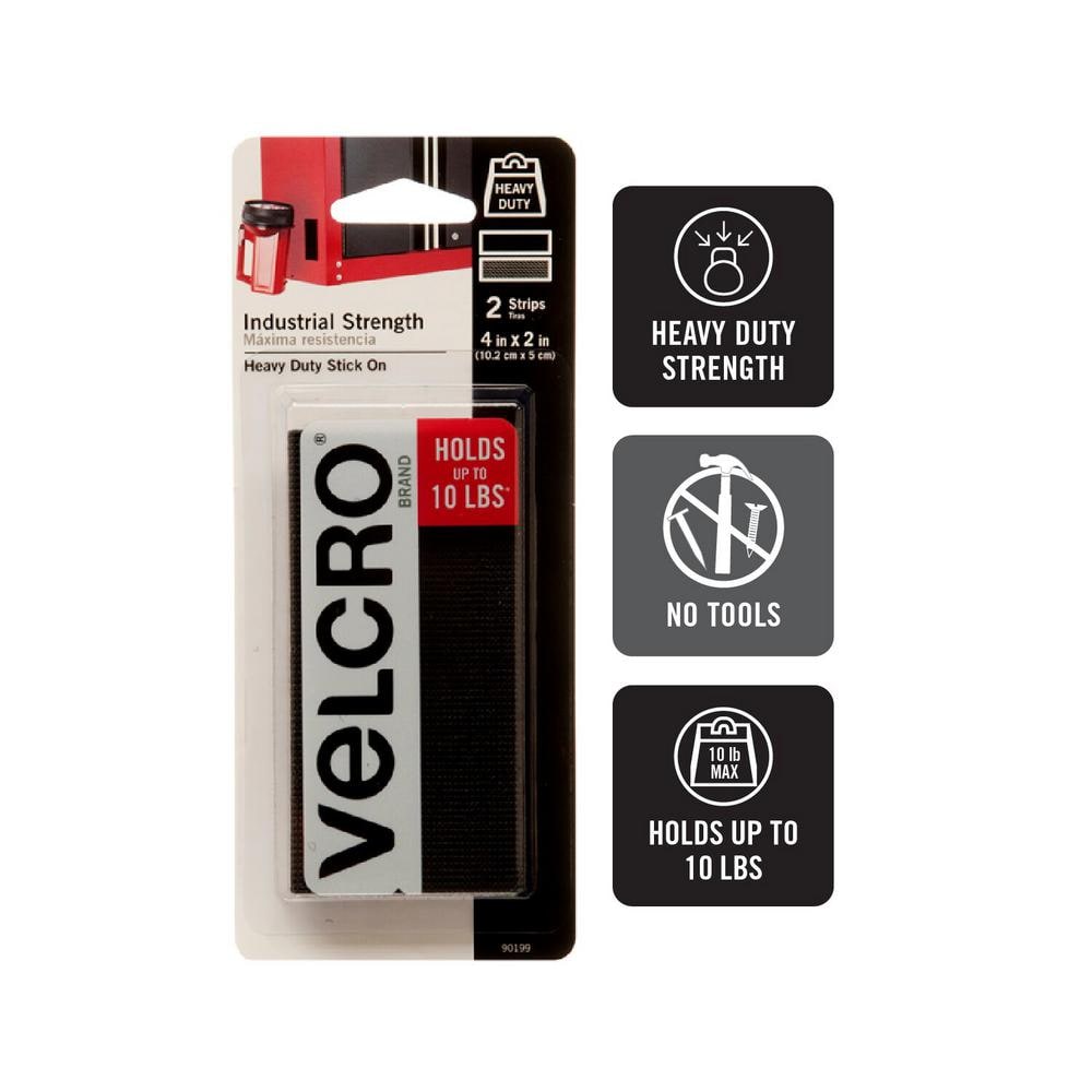 VELCRO 4 in. x 2 in. Industrial Strength Strips in Black (2-Pack) 90199 -  The Home Depot