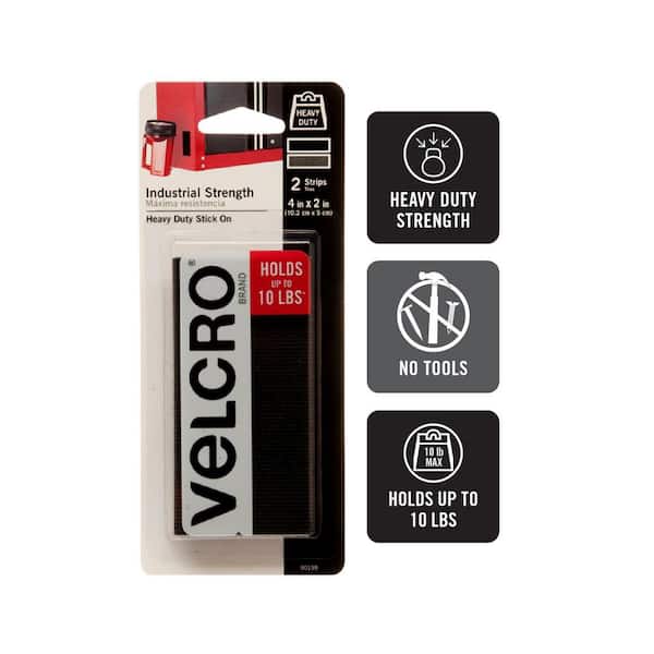 VELCRO 4 in. x 2 in. Industrial Strength Strips in Black (2-Pack)