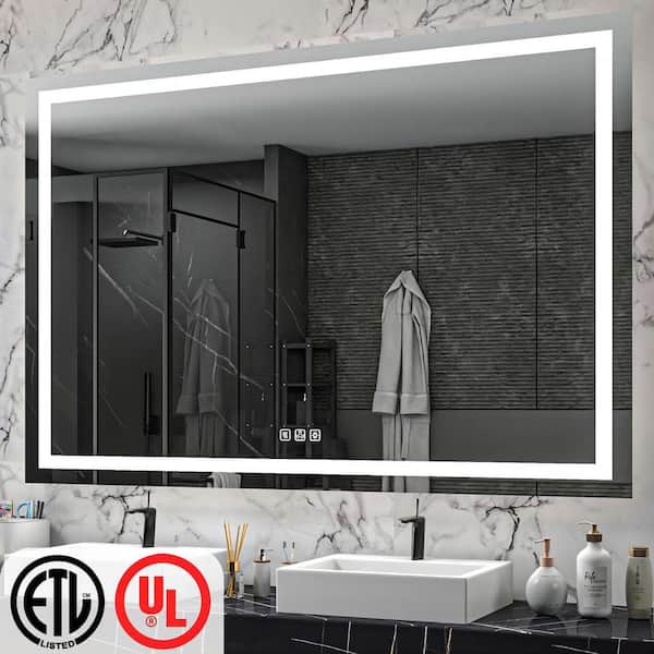 TOOLKISS 72 in. W x 48 in. H Rectangular Frameless LED Light Anti-Fog Wall Bathroom Vanity Mirror with Front Light