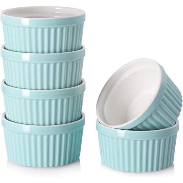 4 oz Porcelain Ramekins with Oven Safe and Classic Style for Creme Brulee, Baking Souffle, and Desserts, Blue (6-Pack)