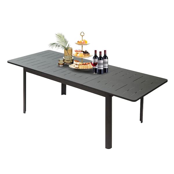 domi outdoor living Dark Brown Recatangular Aluminum Outdoor Dining Table with Extension 65 in. to 95 in. L x 35.43 in. W x 29.92 in. H
