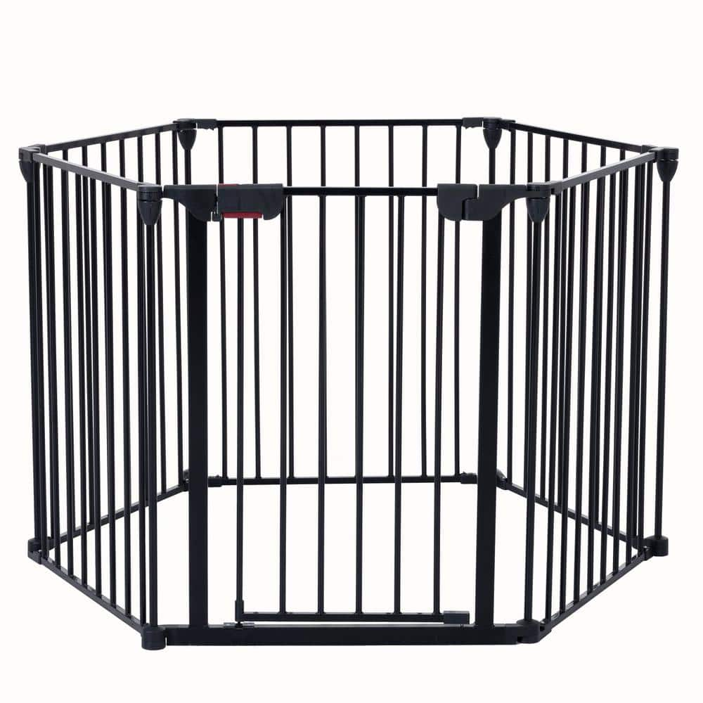 80” Metal Fireplace Fence Guard 3-Panel Baby Safety Gate, Auto Close Baby  Fen