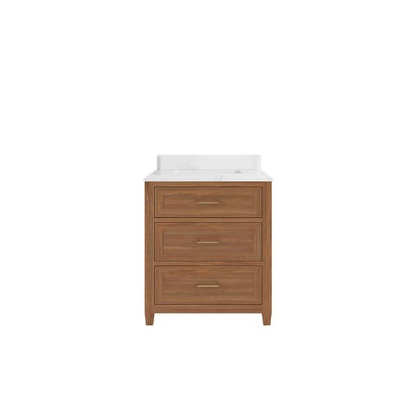 Willow Collections Santa Monica 30 in. W x 22 in. D x 36 in. H Single Sink Bath Vanity Center in Dark Natural with 1.5" Empira Quartz Top