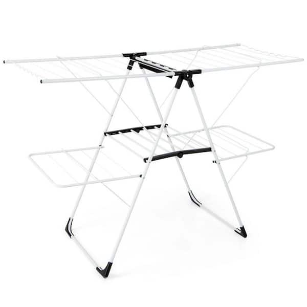 White 57 in. W x 23 in. D x 37.5 in. H Metal Free Standing Drying Rack with Height Adjustable Wings