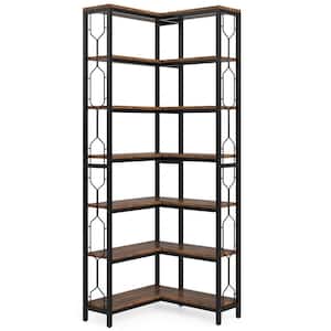 Frailey 23.6 in. Wide Rustic Brown 14-Shelf Corner Bookcase, 7-Tier Industrial Corner Shelf Freestanding Bookshelf
