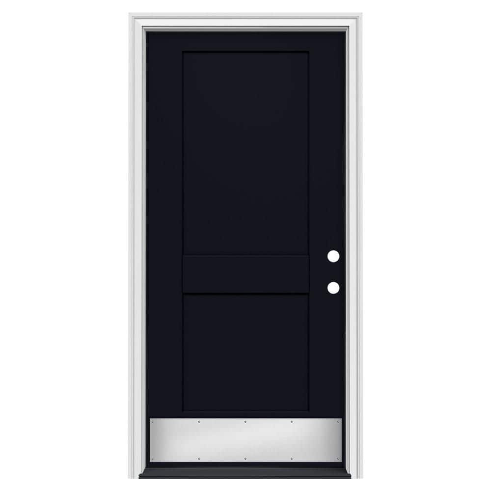 JELDWEN 36 in. x 80 in. 2 Panel Flat LeftHand/Inswing Black Steel Prehung Front Door w