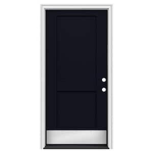 36 in. x 80 in. 2 Panel Flat Left-Hand/Inswing Black Steel Prehung Front Door w/Brickmould, ADA Accessible