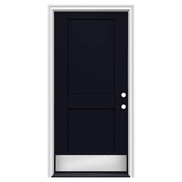 JELD-WEN 36 in. x 80 in. 2 Panel Flat Left-Hand/Inswing Black Steel Prehung Front Door w/Brickmould, ADA Accessible