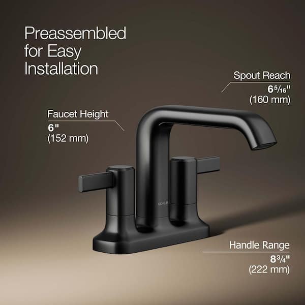 KOHLER Ashan 4 in. Centerset 2-Handle Bathroom Faucet in Matte Black