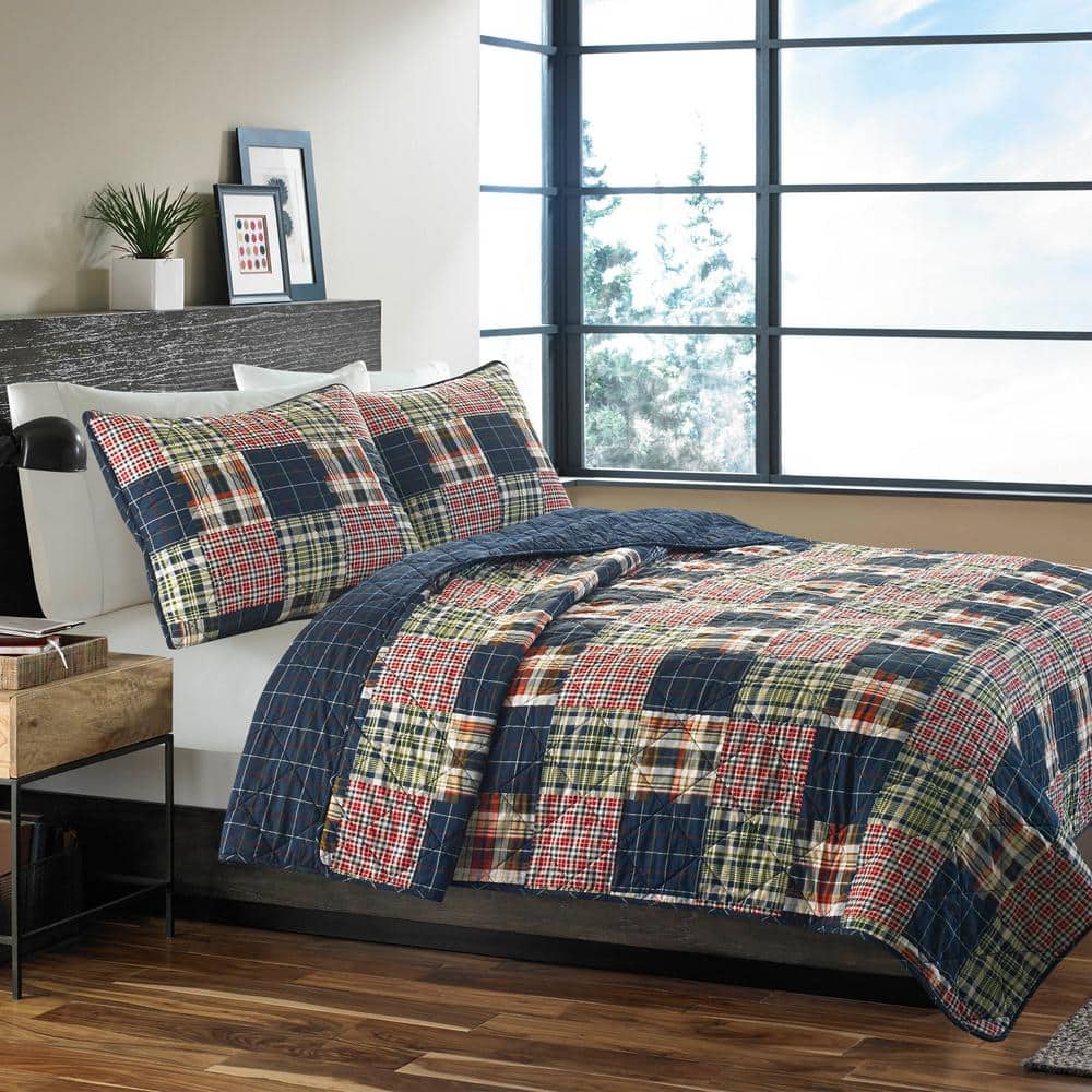 Navy Cotton Reversible Full Quilt Set with Shams