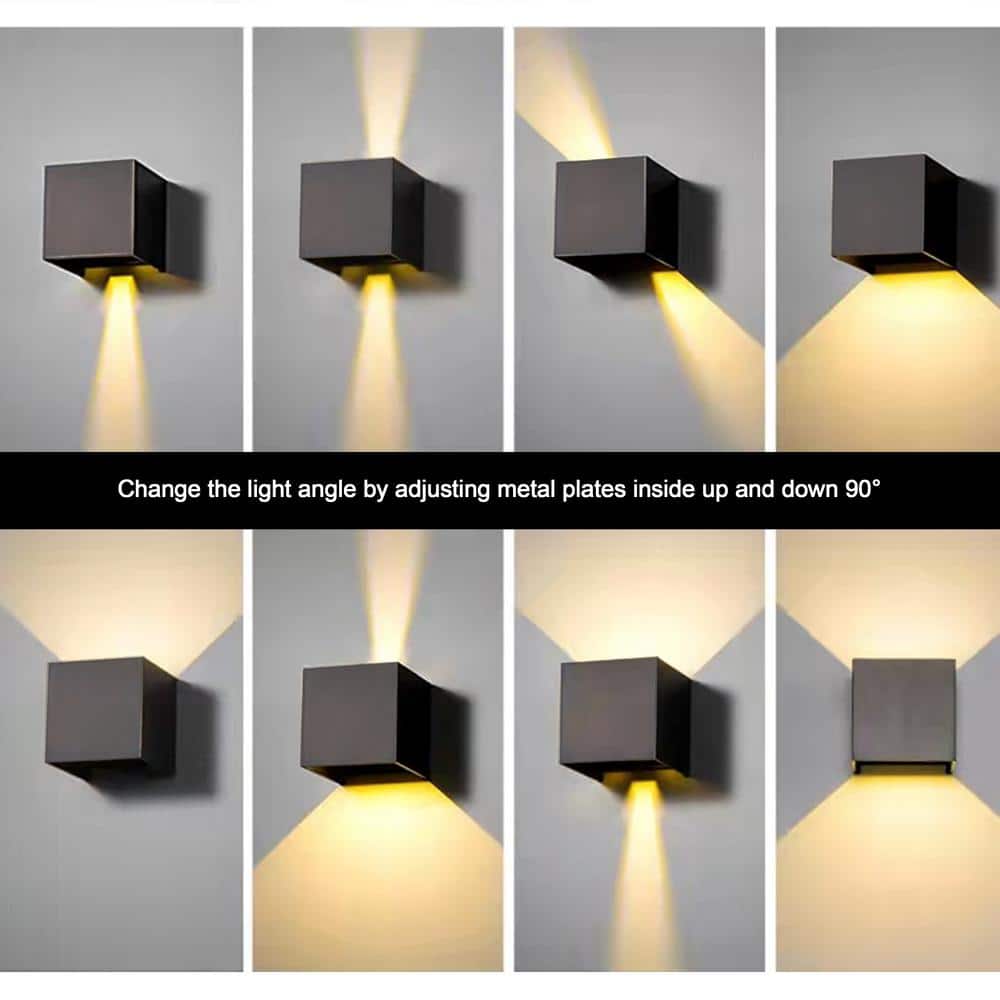 Black Aluminum Cube Dimmable Outdoor Wall Light, 2 Pack