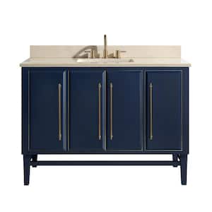 Mason 49 in. W x 22 in. D Bath Vanity in Navy Blue/Gold Trim with Marble Vanity Top in Crema Marfil with White Basin