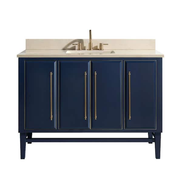 Avanity Mason 49 in. Single Sink Navy Blue with Gold Trim Bath Vanity with Crema Marfil Marble Top
